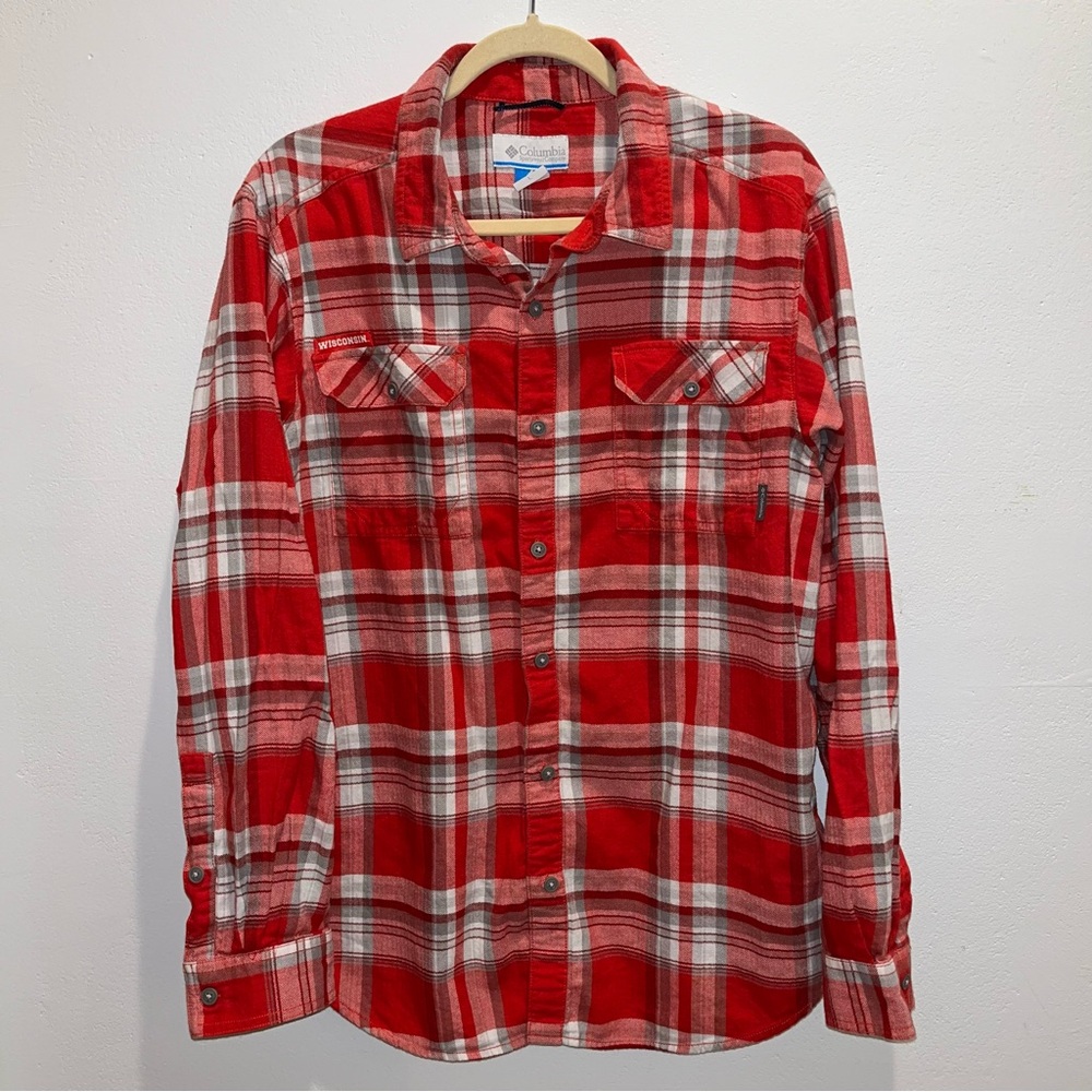 Columbia Wisconsin UW Red Flannel Shirt Size L